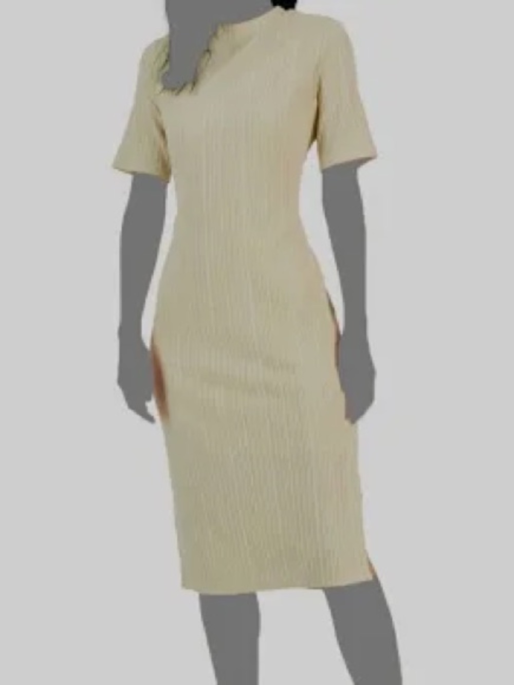 INC International Concepts Cream Ribbed Short-Sleeve Midi Dress
